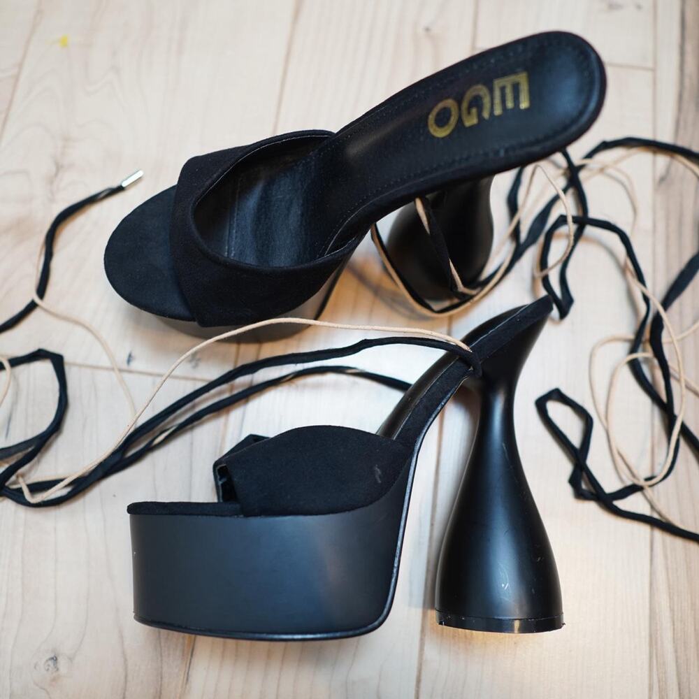 EGO Lace Up Platform Heels Black UK6